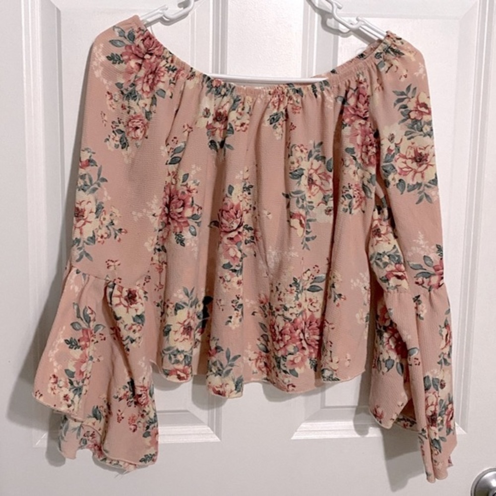 Mikey & Joey off shoulder crop top with bell sleeves